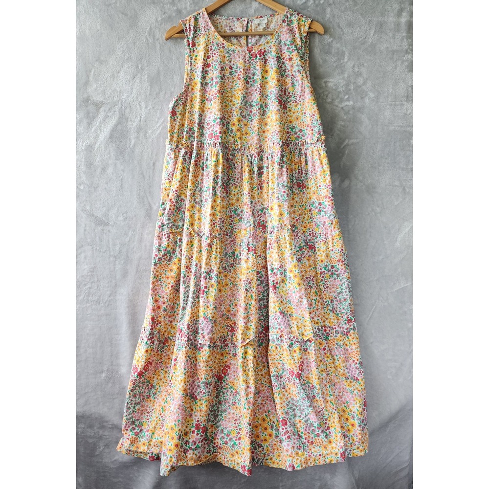 J.Crew Dress Womens Size 14 Cottage Floral Tiered Pockets Keyhole Neck Midi